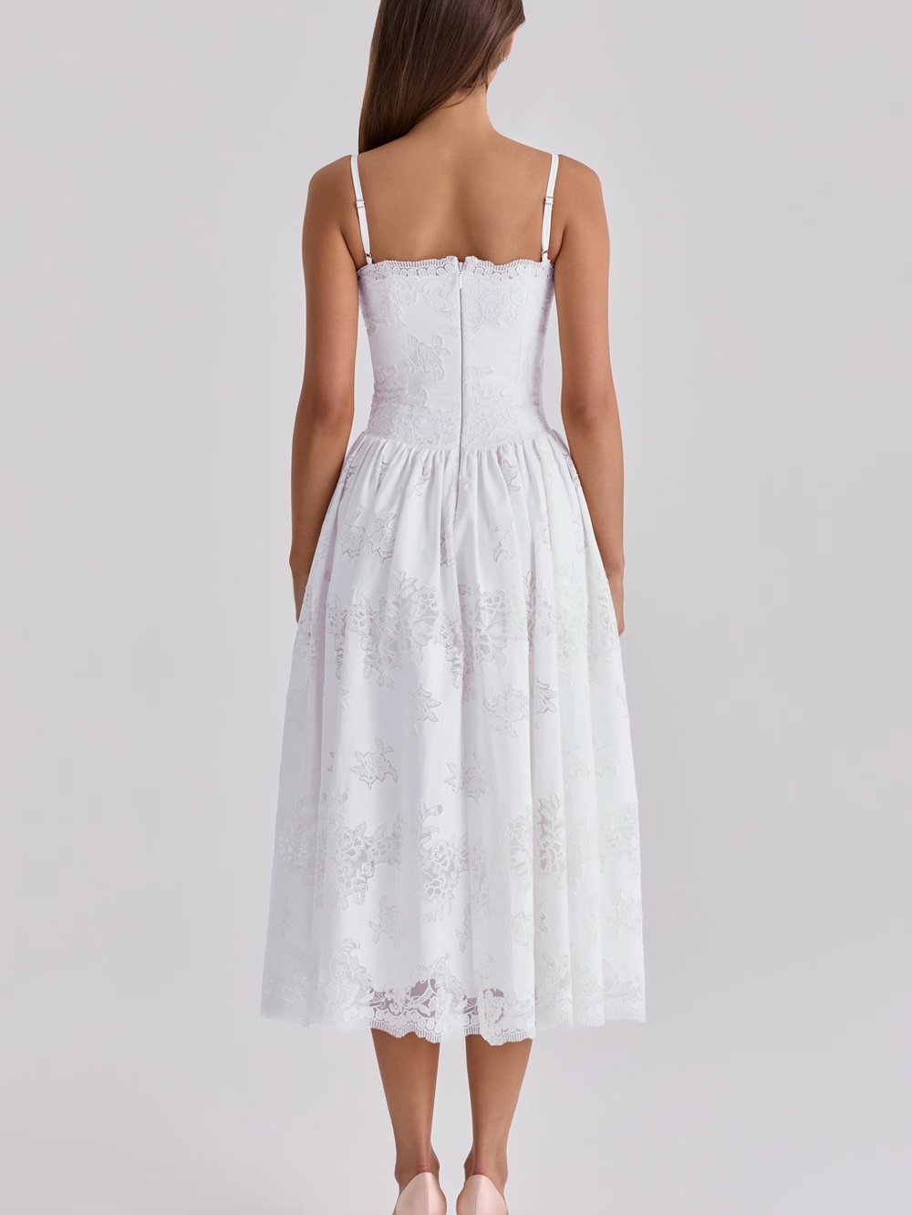 House of CB Chloe White Custom Lace + Cotton Midi Sundress - Picture 9 of 14